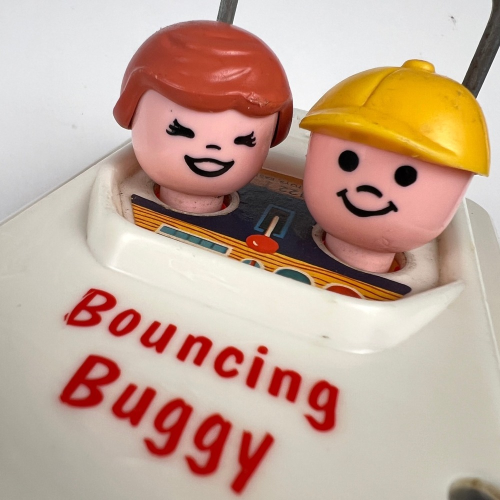Vintage Fisher Price Bouncing Buggy Toddler Toy 122 White 1973 Pull Toy Retro